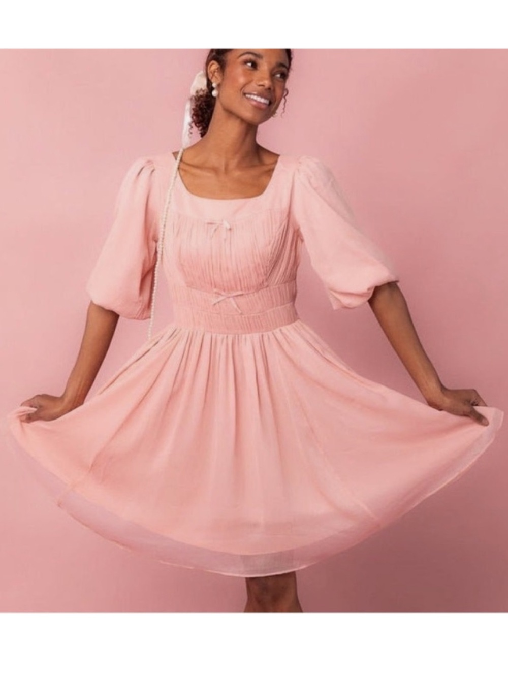 Ivy City Co Do-Re-Mi Dress Pink Size Small Bow Coquette Balletcore Cottagecore